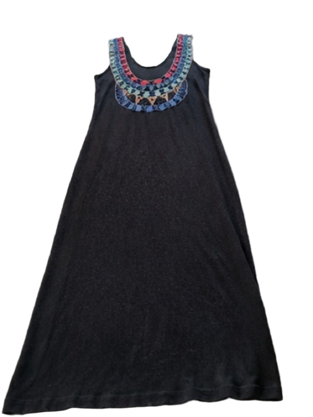 Black Maxi Dress Colorful Crochet Bib Neck Boho Festival S/M US 4 - US 6 - Picture 5 of 5